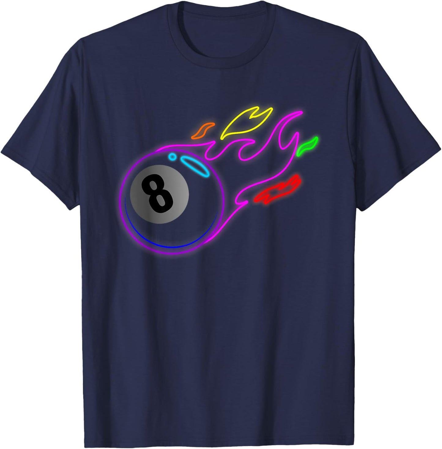 Colorful Neon Lights Eight Ball Billiards Pool MM T-Shirt - T-Shirt | Navy