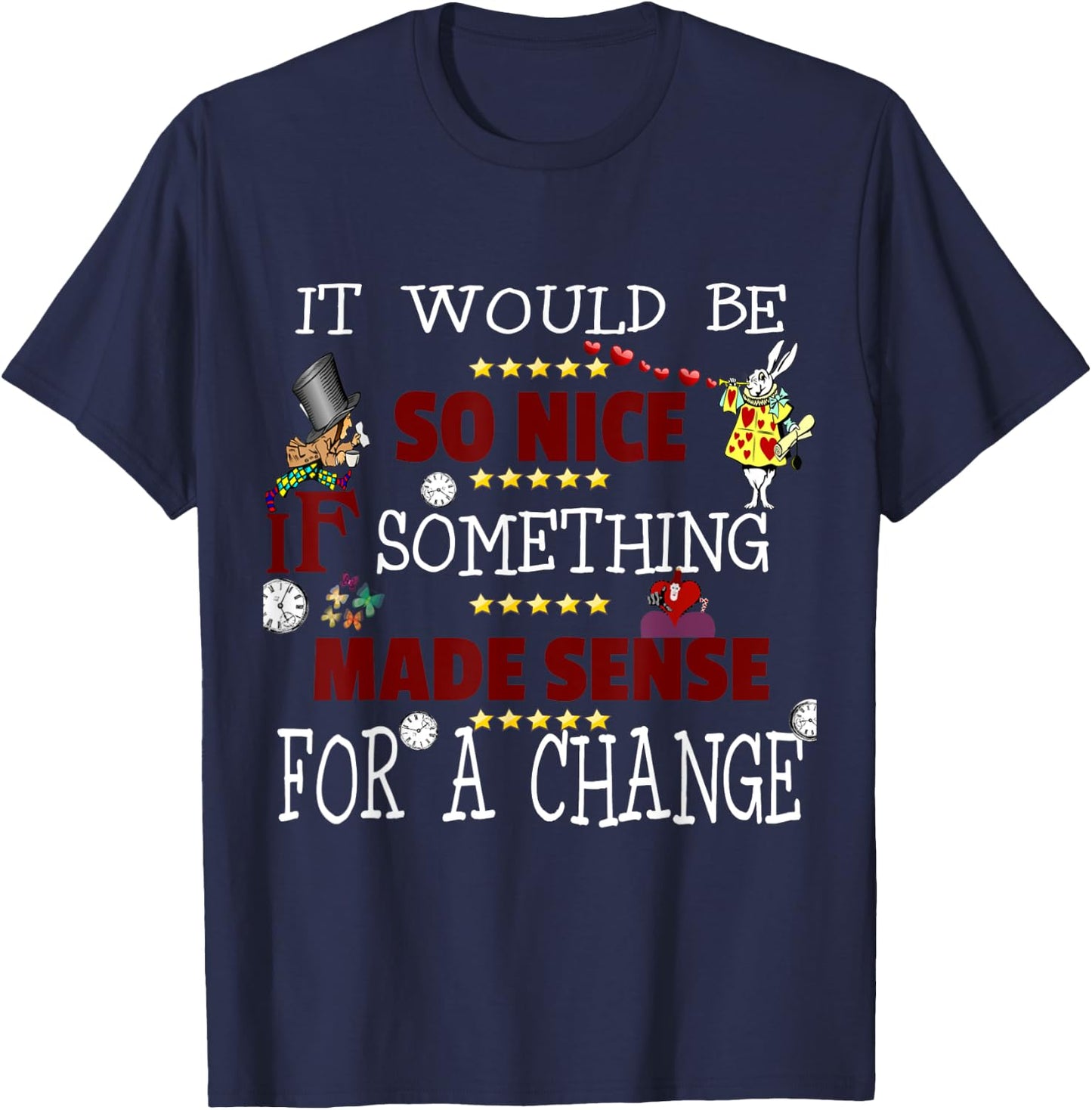 Alice in Wonderland Madhhater Shirt White Rabbit T T-Shirt - T-Shirt | Navy