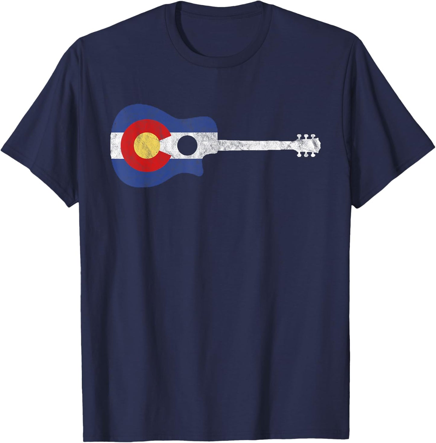State Flag of Colorado Music - Distressed Acoustic Guitar T-Shirt - T-Shirt | Navy