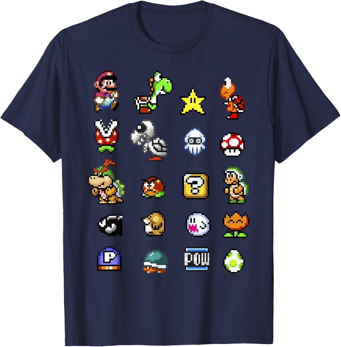 Nintendo Super Mario Friends & Enemies Sprites T-Shirt - T-Shirt | Navy
