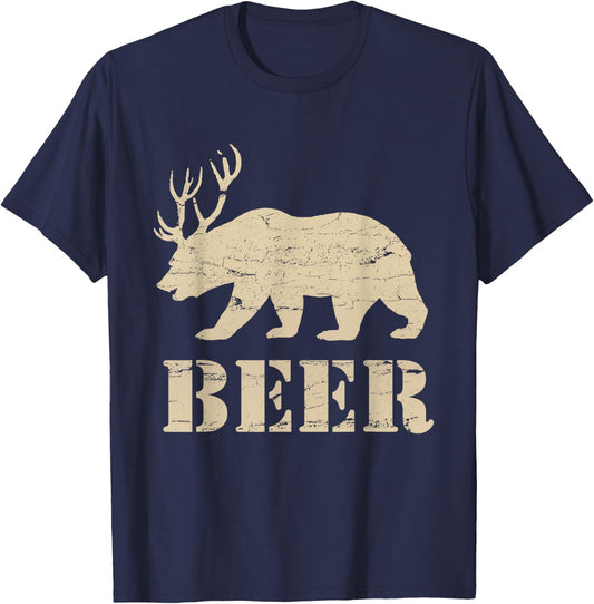 Beer, Bear, Deer, IPA, Pub | Beer, Drinking T-Shirt - T-Shirt | Navy