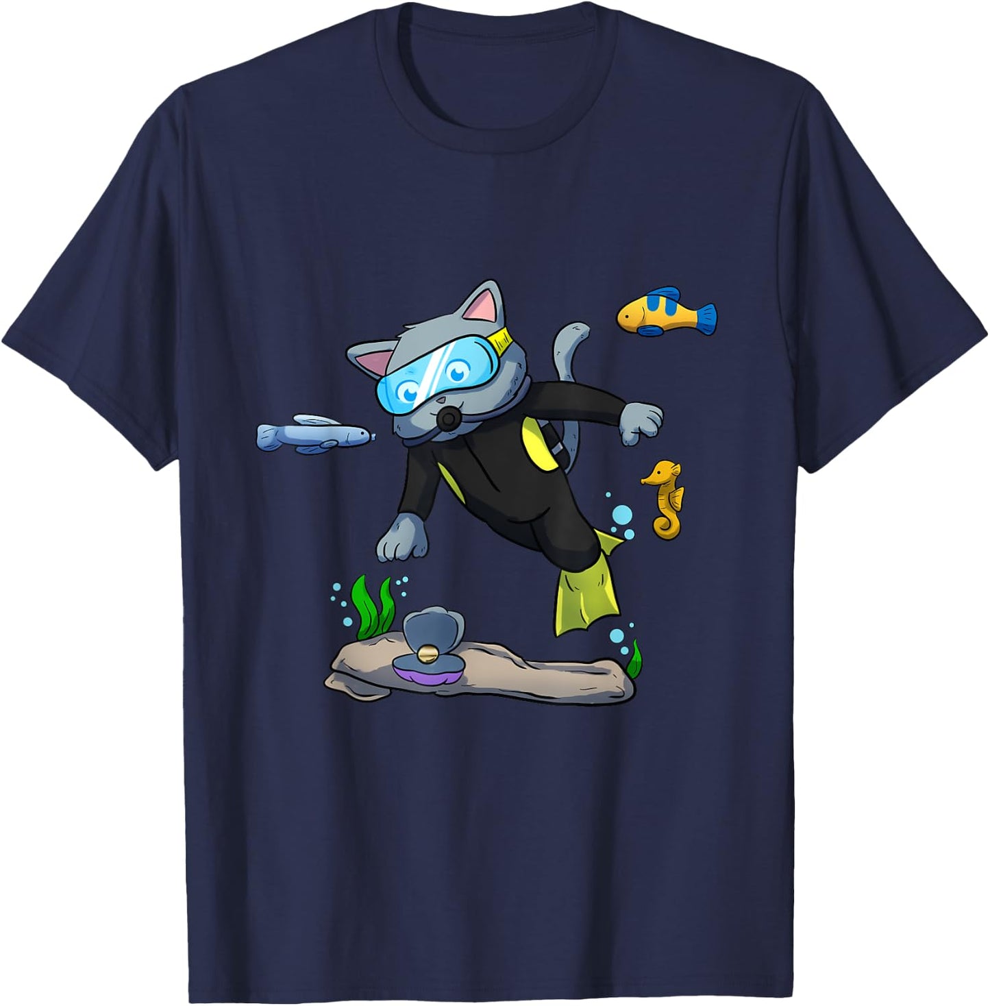 Scuba Diving Snorkeling Cat Sea Shell Mussel Dive T-Shirt - T-Shirt | Navy