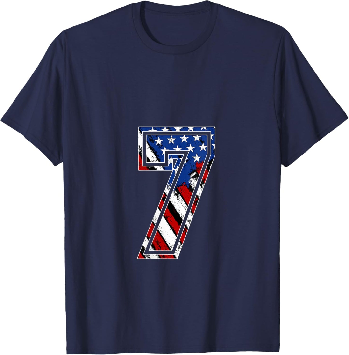 Women's Number 7 Red White and Blue American Flag #7 Jersey Shirt V-Neck T-Shirt - T-Shirt | Navy