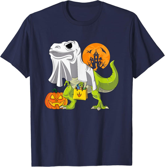 Ghost Dinosaur Funny T Rex Halloween Shirt For Boys Costume T-Shirt - T-Shirt | Navy