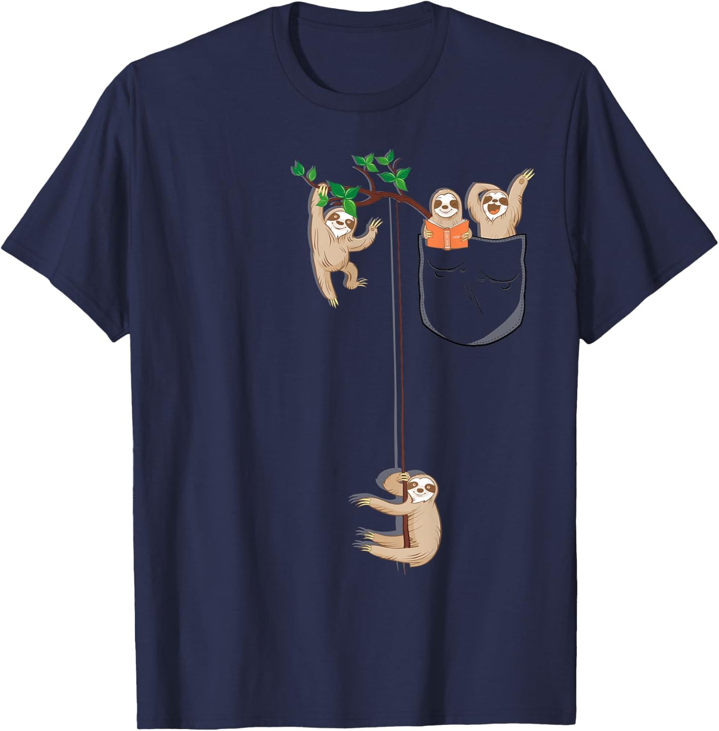 Funny Sloth Family in Pocket Cute Animal Lover Gift T-Shirt - T-Shirt | Navy