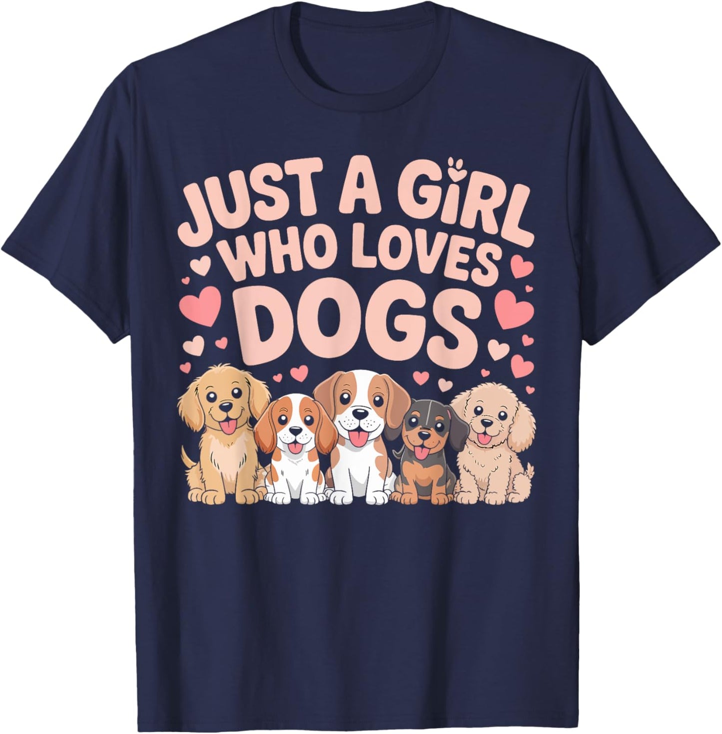 Just A Girl Who Loves Dogs Cute Puppy Lover Gifts for Kids T-Shirt - T-Shirt | Navy