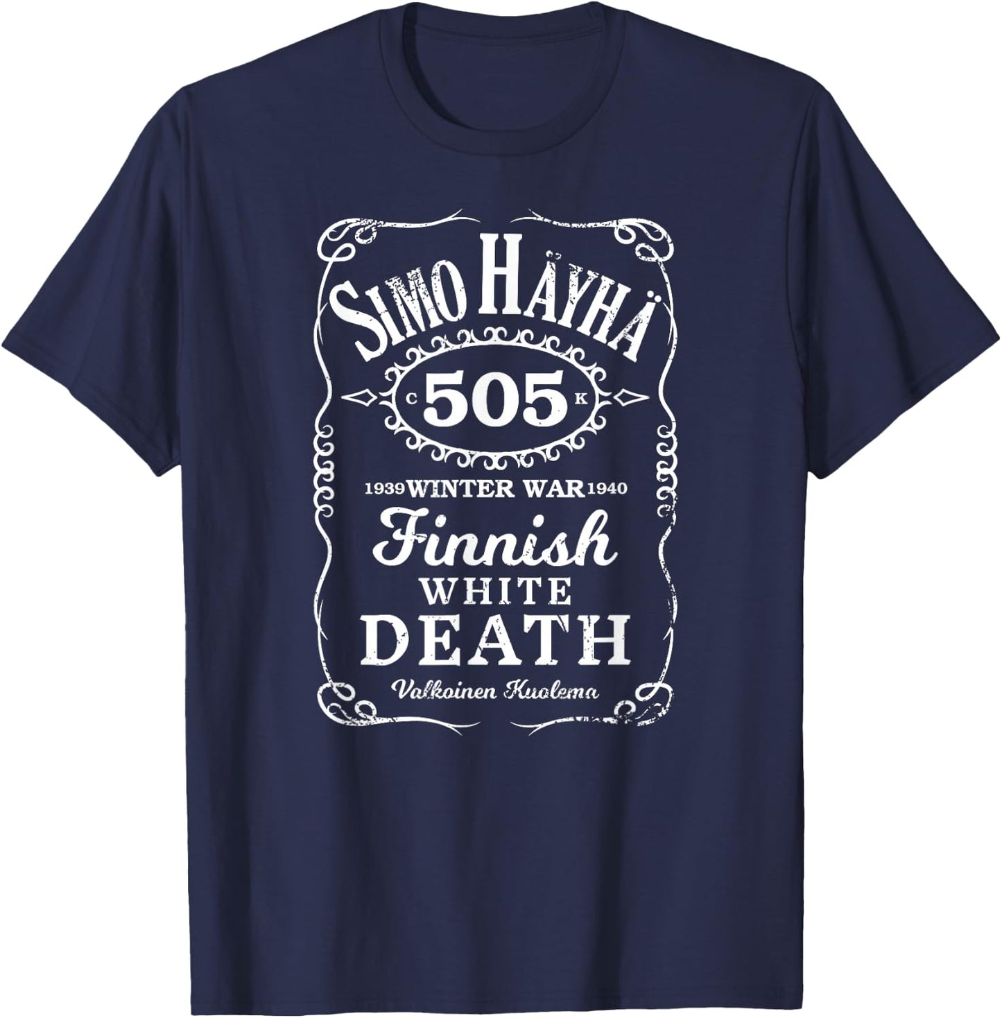 Simo Hayha Finnish Finland Suomi Sisu Vintage Whiskey Label T-Shirt - T-Shirt | Navy
