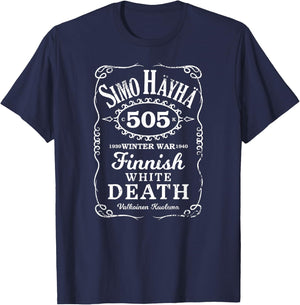 Simo Hayha Finnish Finland Suomi Sisu Vintage Whiskey Label T-Shirt - T-Shirt | Navy