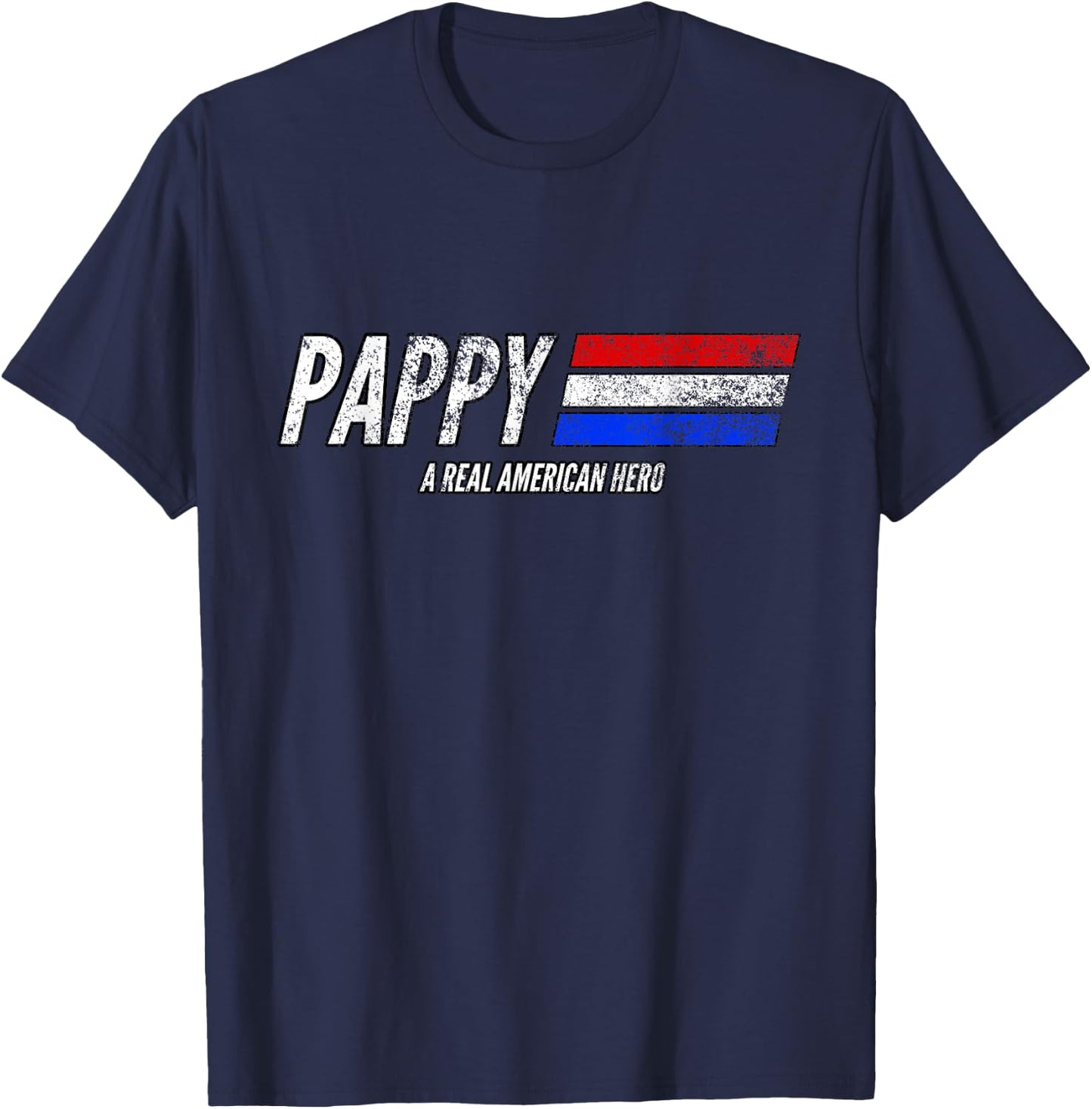 Vintage Pappy A Real American Hero Distressed American Flag T-Shirt - T-Shirt | Navy
