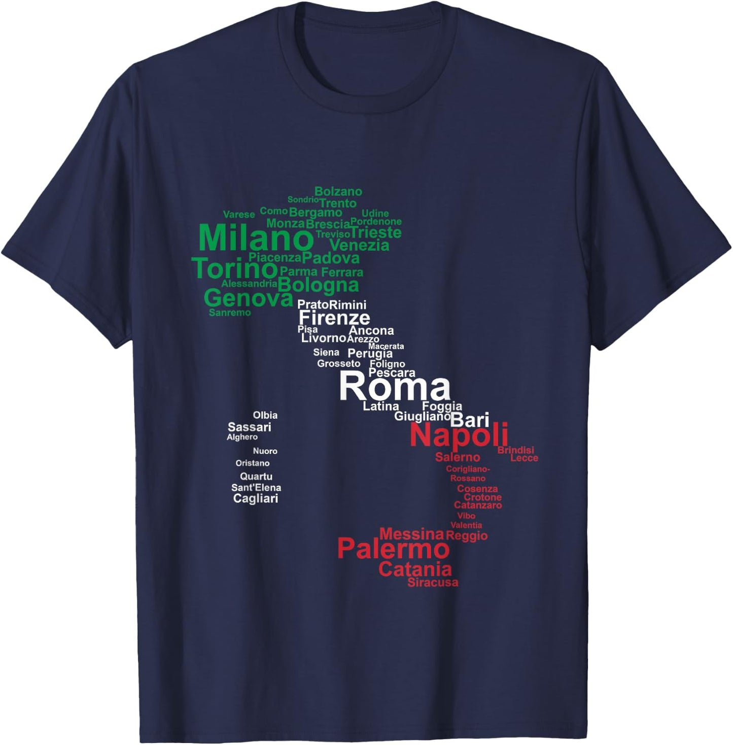 Italy Map Silhouette Flag Towns Cities Rome Travel Europe T-Shirt - T-Shirt | Navy