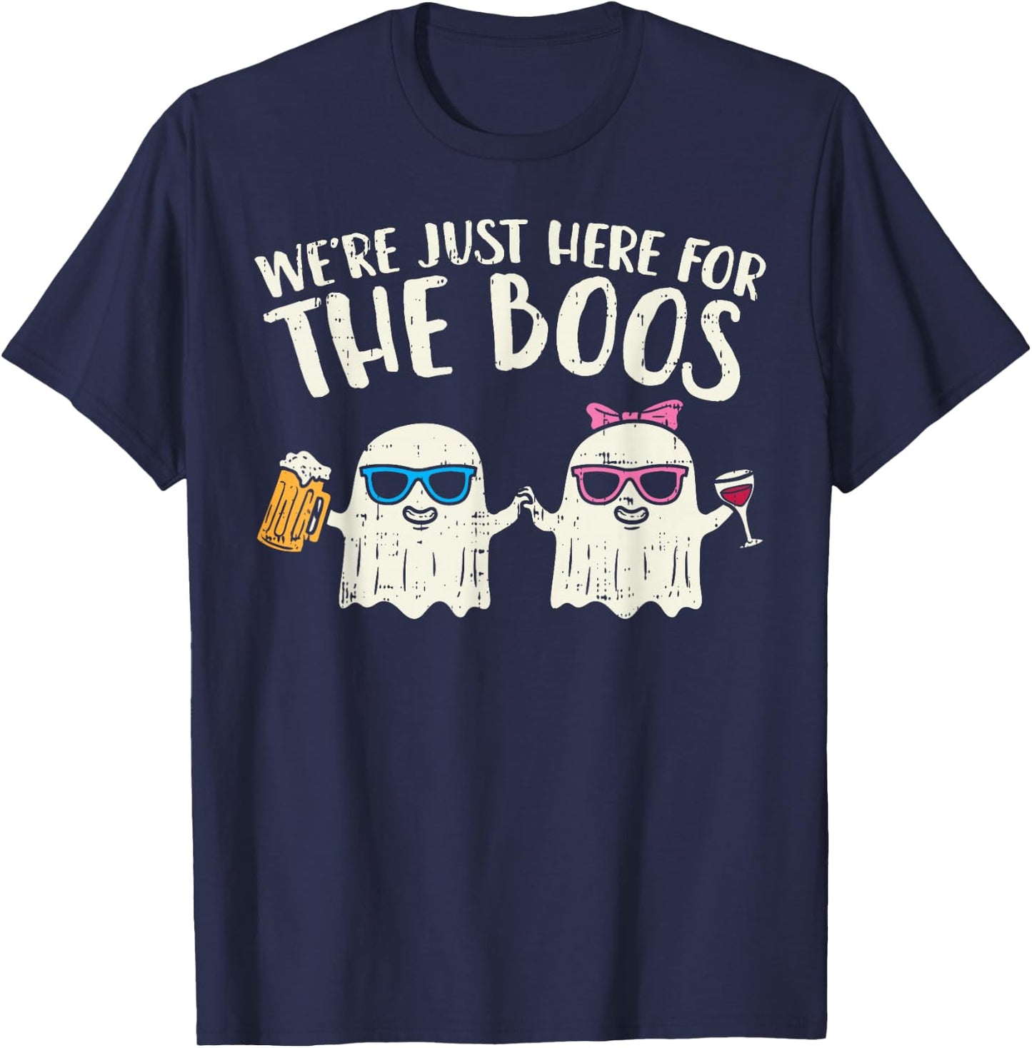 We're Just Here For Boos Ghosts Halloween Costume For Couple T-Shirt - T-Shirt | Navy
