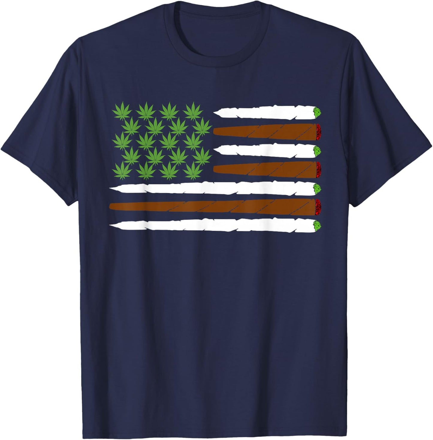 USA Flag Weed Leaf | Fourth of July American Flag Marijuana T-Shirt - T-Shirt | Navy