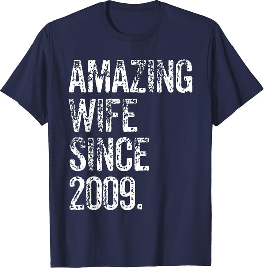 Womans 16th Wedding Anniversary Amazing Since 2009 T-Shirt - T-Shirt | Navy