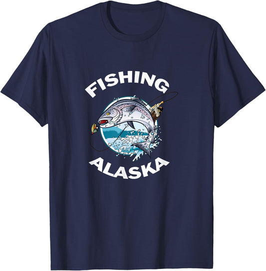 Alaskan Fish Alaska's Wild Salmon Souvenir Fishing Alaska T-Shirt - T-Shirt | Navy