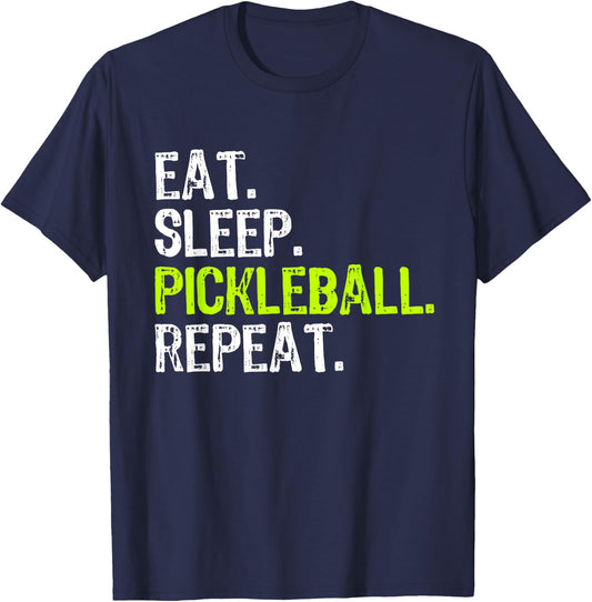 Eat Sleep Pickleball Repeat Player Funny T-Shirt - T-Shirt | Navy