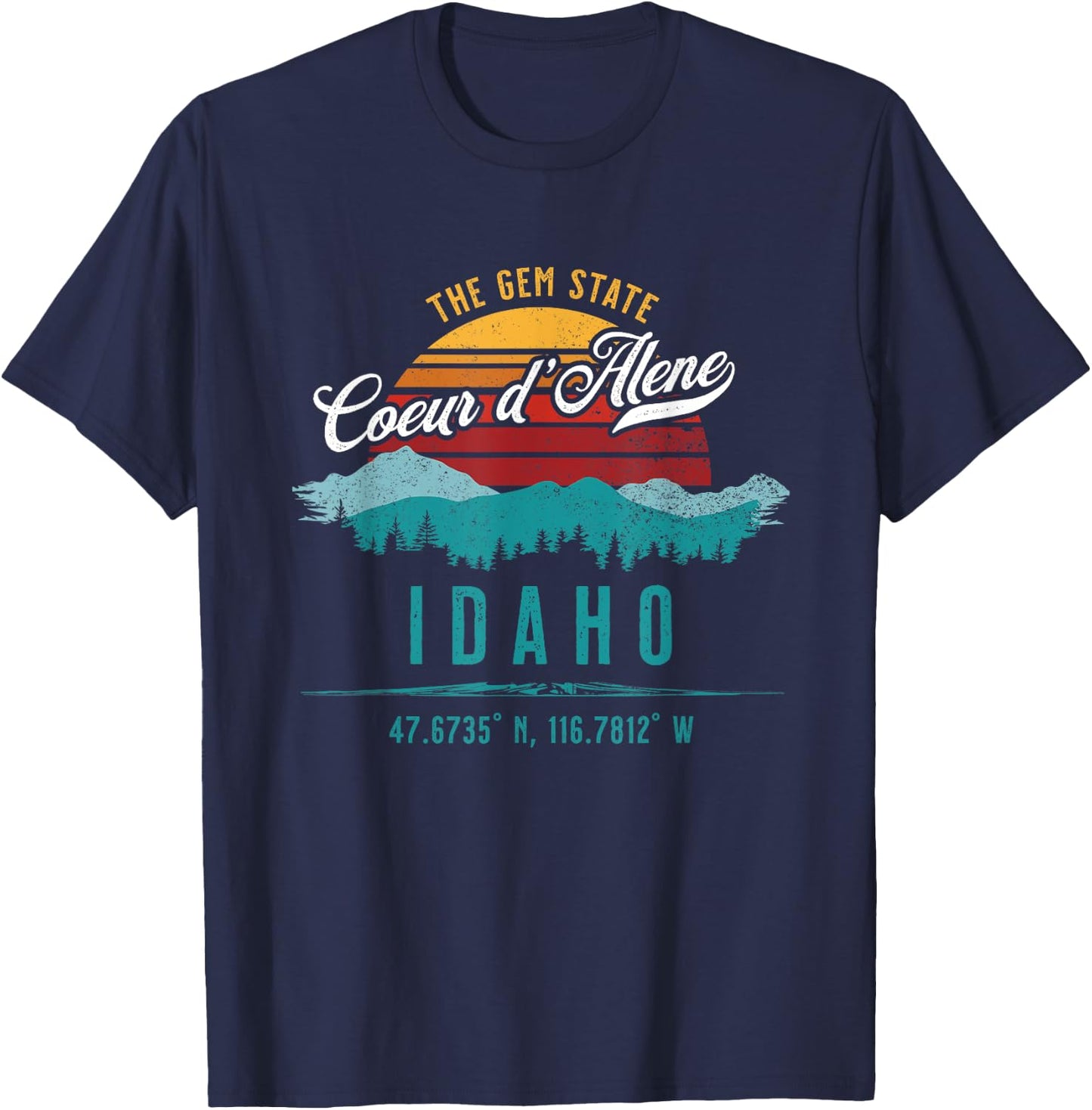 Vintage Coeur d'Alene Idaho Retro Sun Souvenir T-Shirt - T-Shirt | Navy