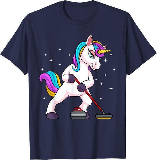 Cute Curling Art Women Unicorn Curler Curling Sport T-Shirt - T-Shirt | Navy
