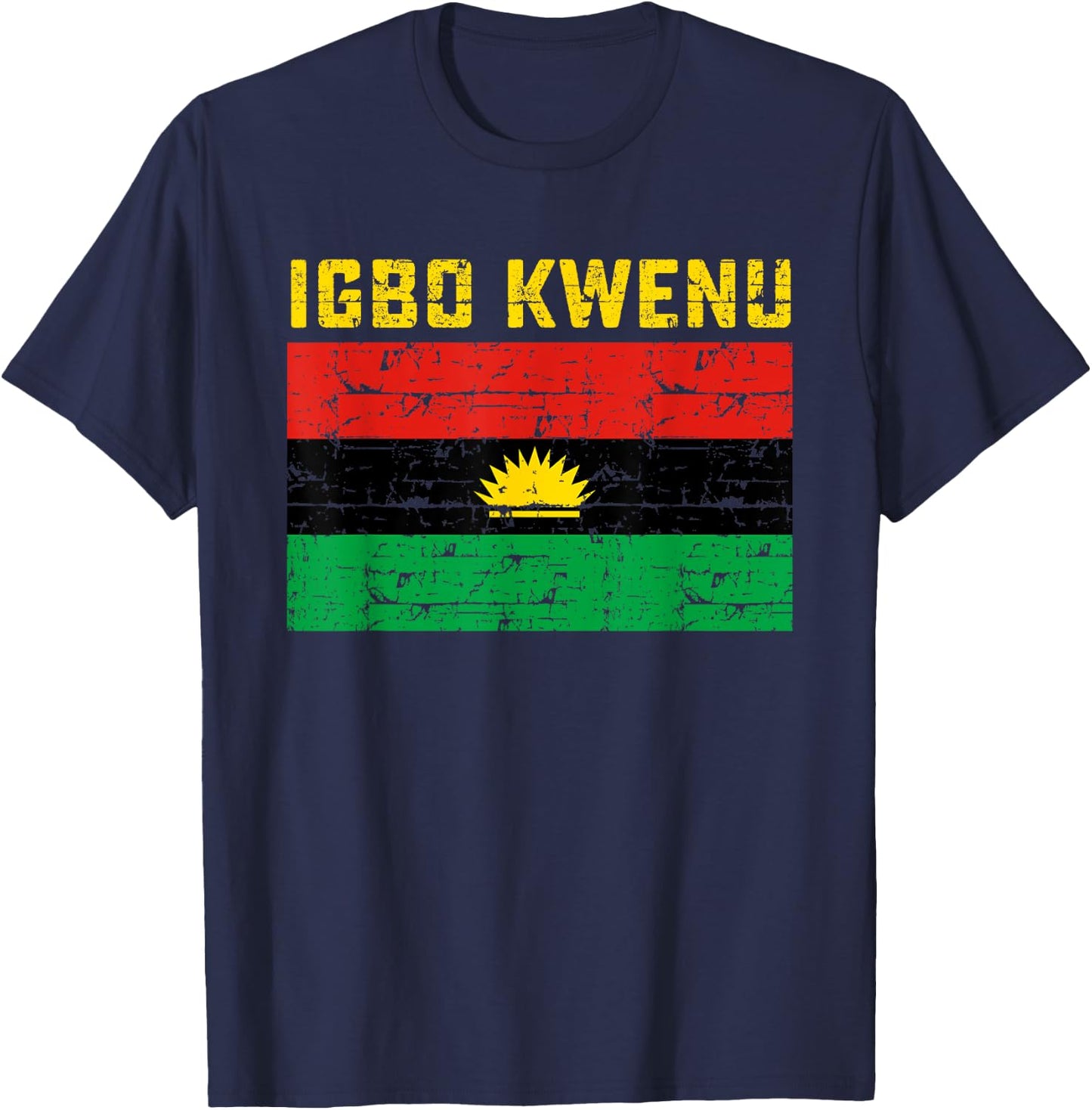 Igbo Kwenu Biafra Biafran Flag Design - Women's Adults Classic Fit Short Sleeve Small Black Polyester 100% Modern Flag T-Shirt - T-Shirt | Navy