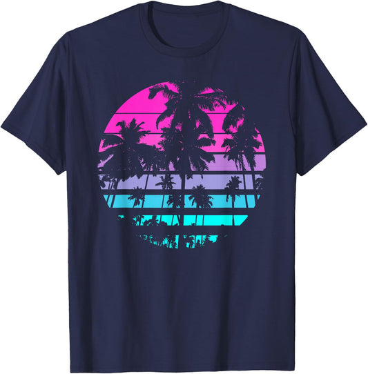 Retro Eighties 80s & 90s Beach Style Design with Palm Trees T-Shirt - T-Shirt | Navy