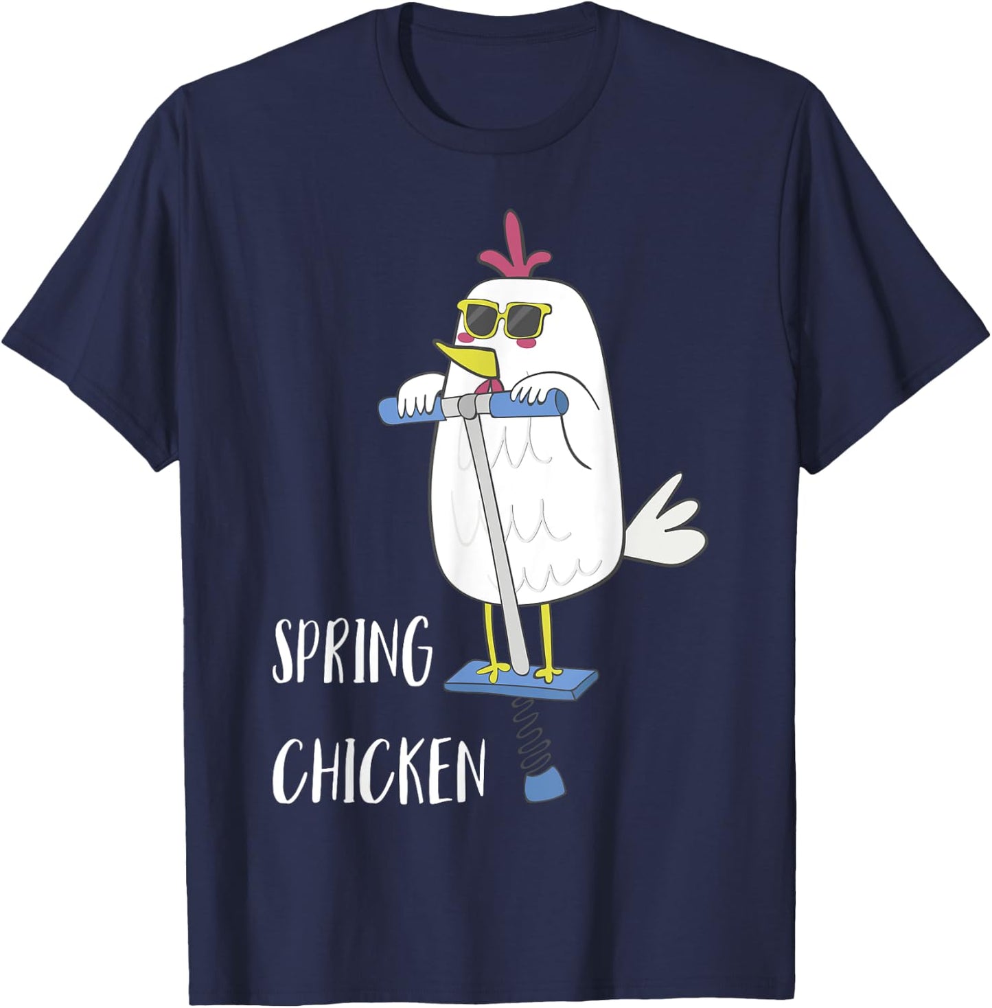 Spring Chicken Chicken On Pogo Stick Funny Chicken T-Shirt - T-Shirt | Navy