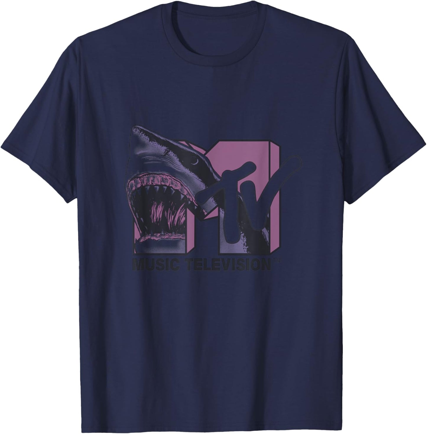 Mtv Shark Shaped Logo Fill In Blue And Pink T-Shirt - T-Shirt | Navy
