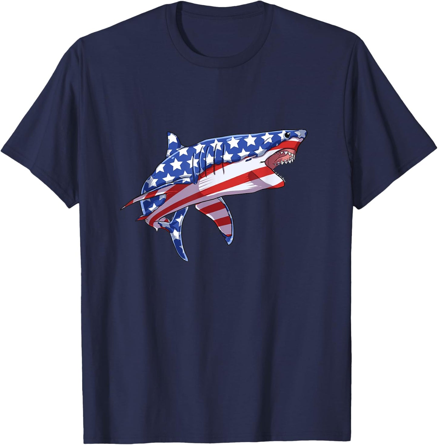 4th of July Shark American Flag USA Patriot Men Women Kids T-Shirt - T-Shirt | Navy