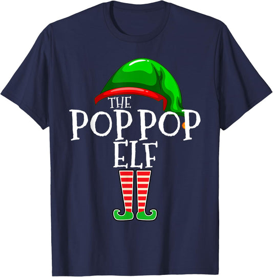 Pop Pop Elf Group Matching Family Christmas Gift Grandpa Set T-Shirt - T-Shirt | Navy