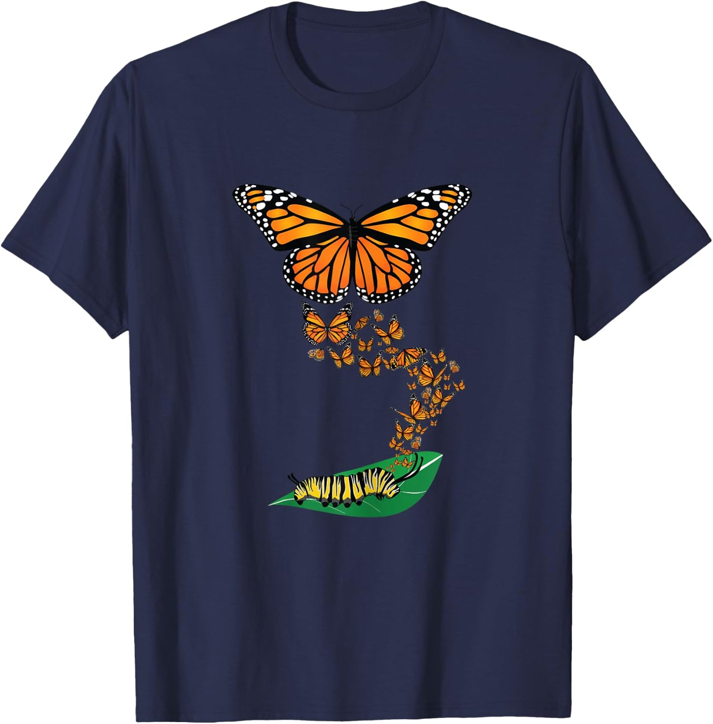 Colorful Caterpillar To Monarch Butterfly Metamorphosis Gift T-Shirt - T-Shirt | Navy