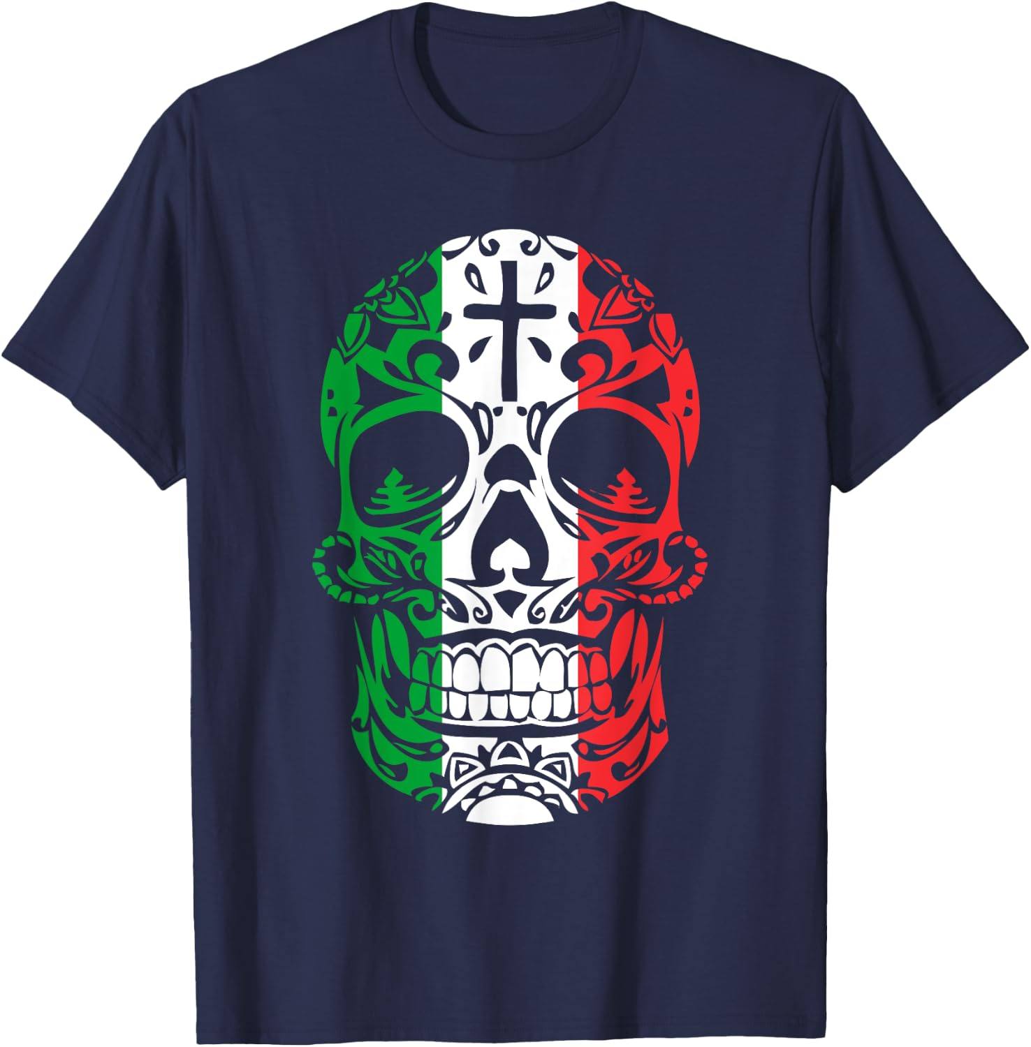 Mexican Pride Shirt: Mexican Flag Skull Day of the Dead T-Shirt - T-Shirt | Navy