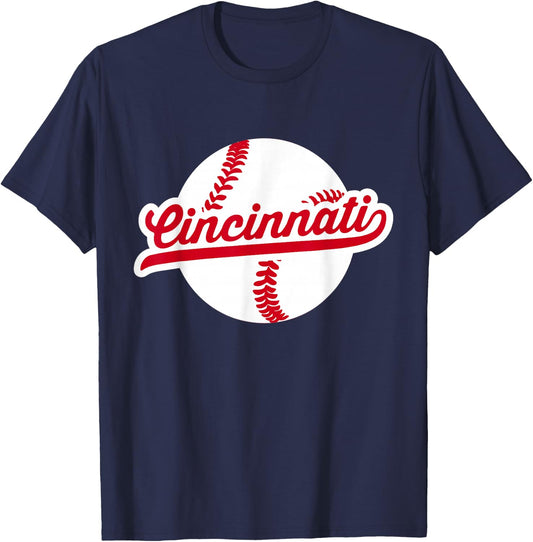 Cincinnati Baseball Vintage Ohio Pride Love City Red T-Shirt - T-Shirt | Navy
