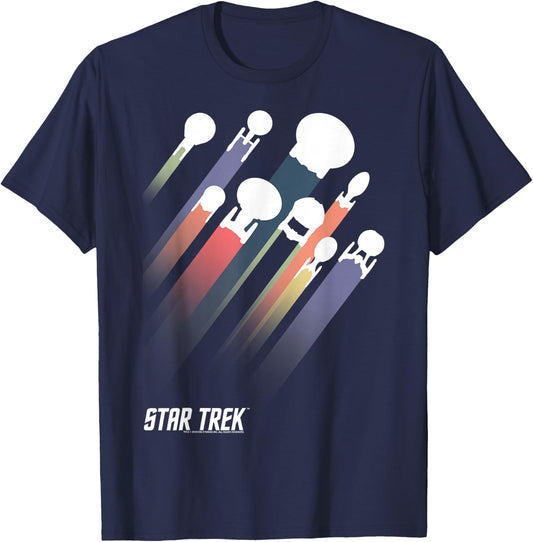 Star Trek Federation Ships Rainbow Stripe T-Shirt - T-Shirt | Navy