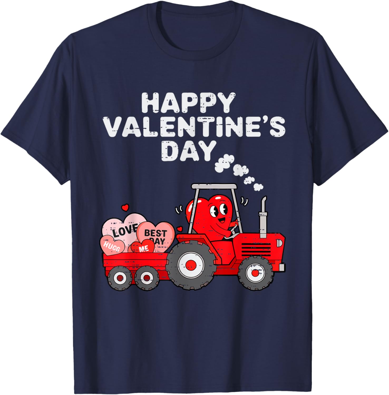 Valentines Day Heart In Tractor Funny Farm Toddler Boys Kids T-Shirt - T-Shirt | Navy
