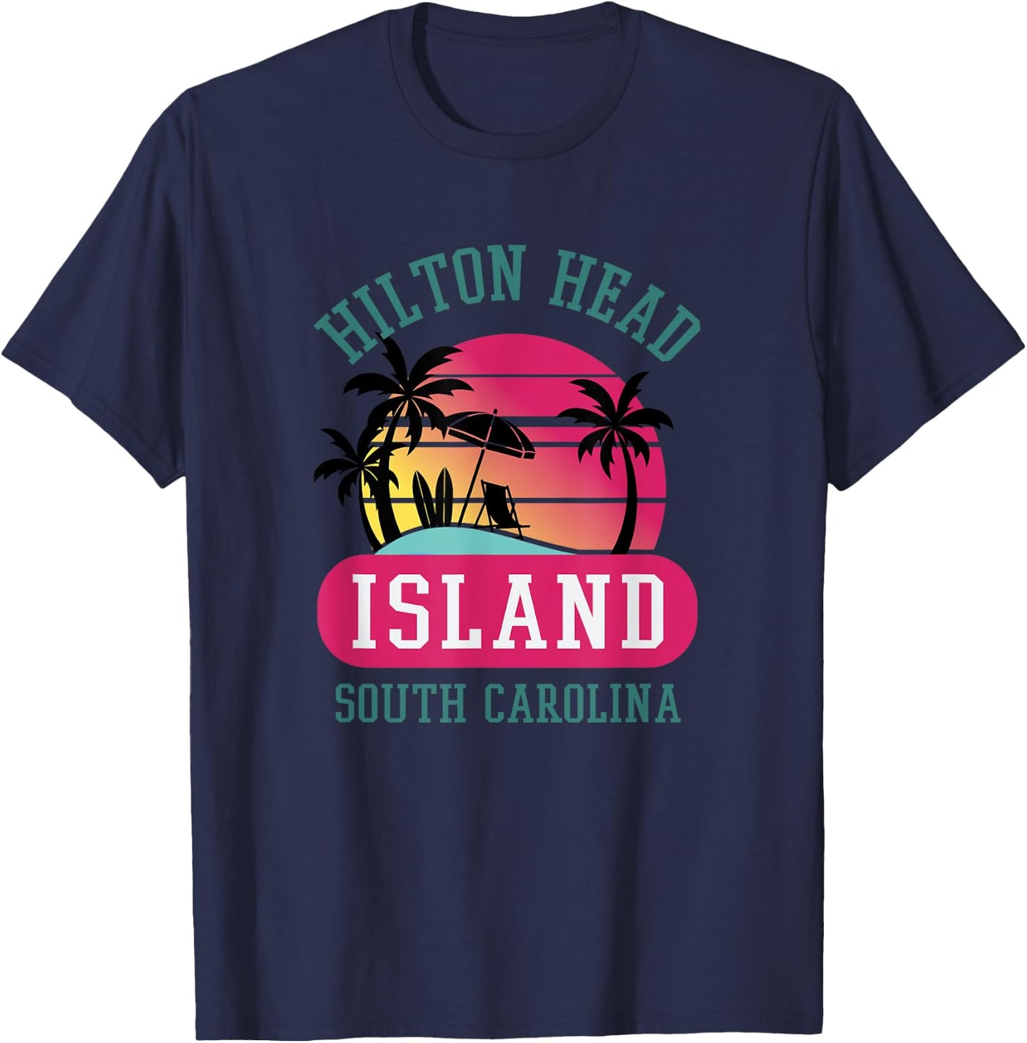 Retro Cool Hilton Head Island SC Beach Souvenir Novelty Art Women Girls Kids T-Shirt - T-Shirt | Navy