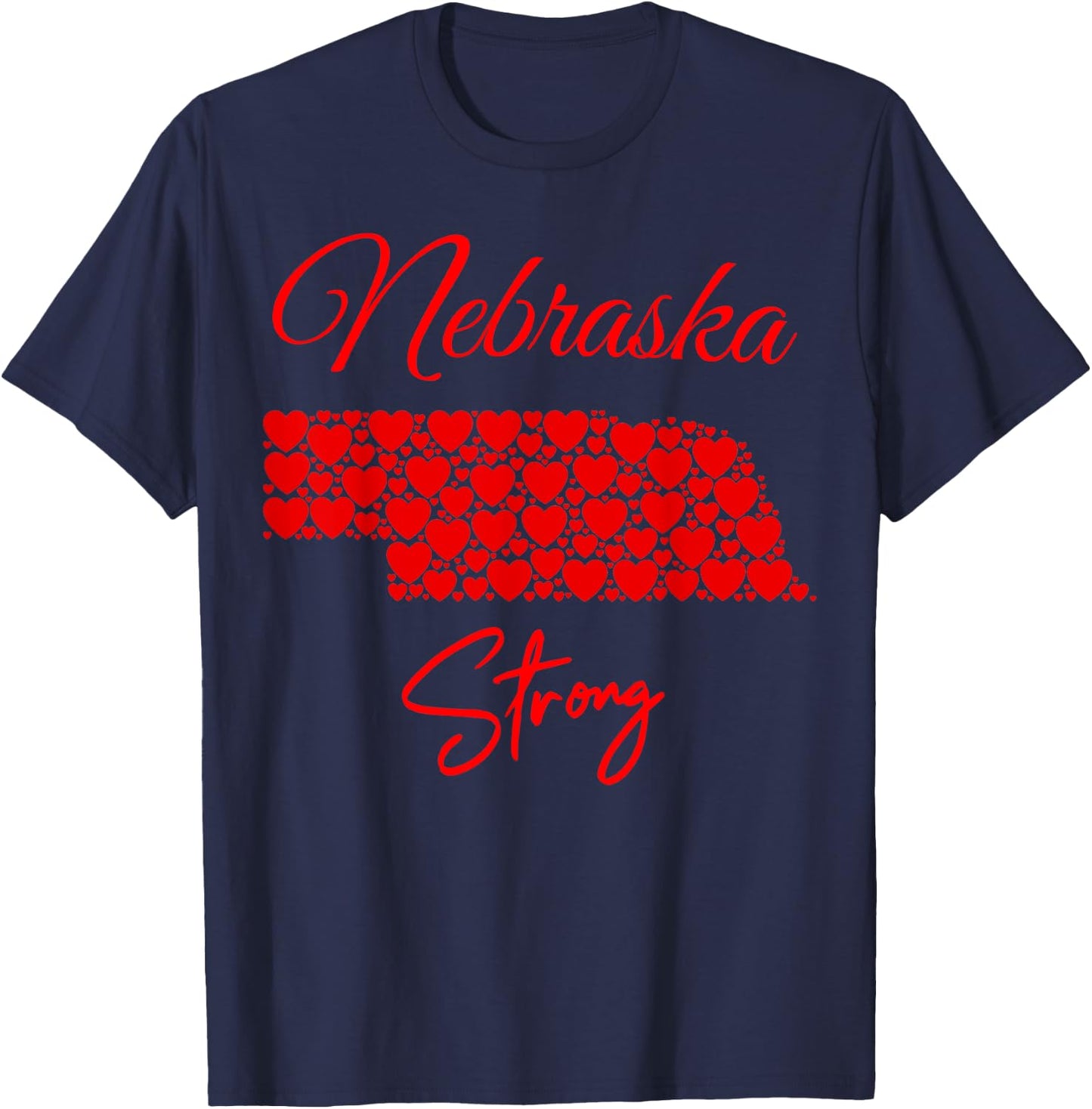 Men's Women's Nebraska-Strong Red Hearts Map Shirt T-Shirt - T-Shirt | Navy