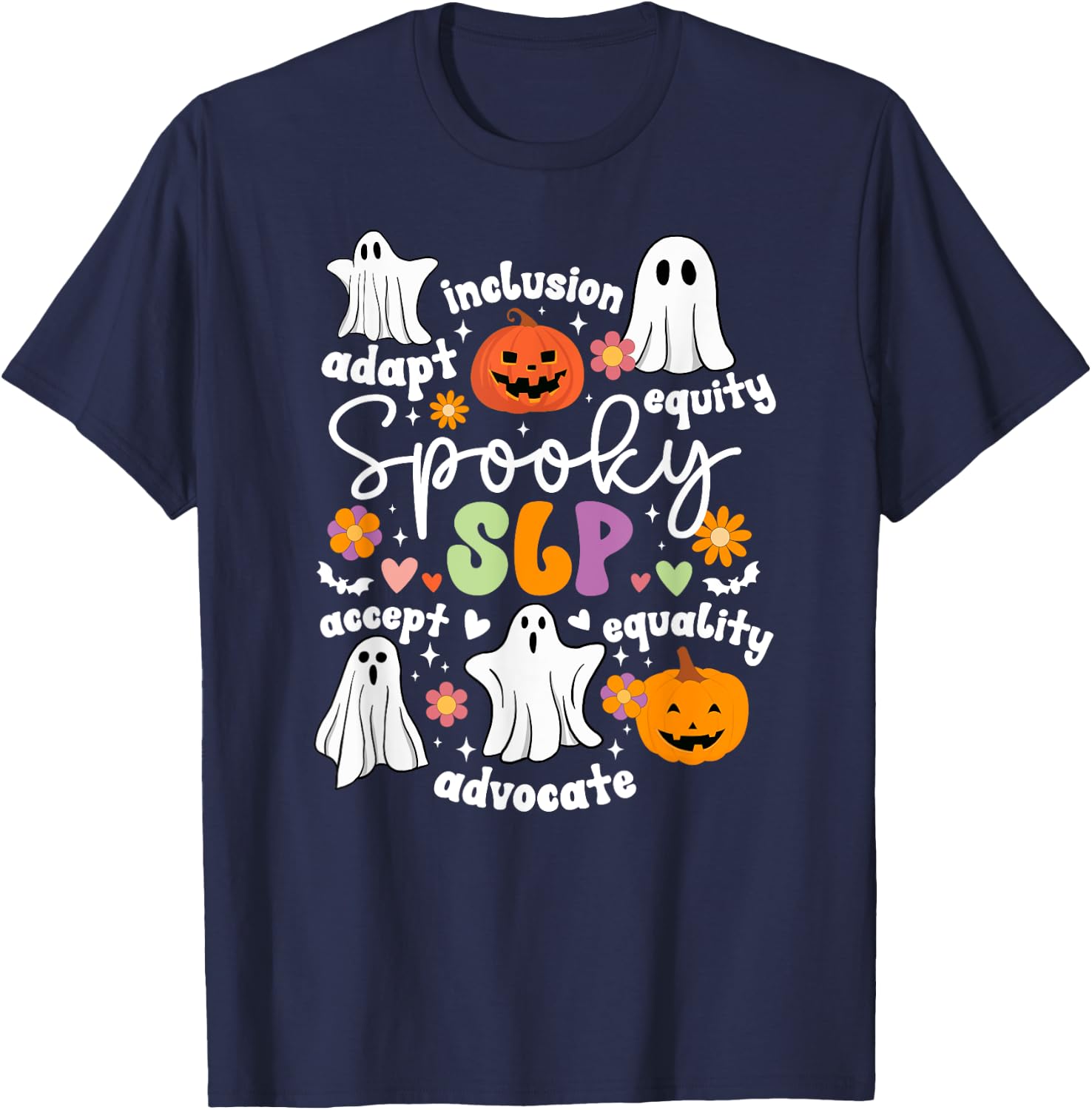 Spooky SLP Halloween Speech Language Pathologist Groovy T-Shirt - T-Shirt | Navy
