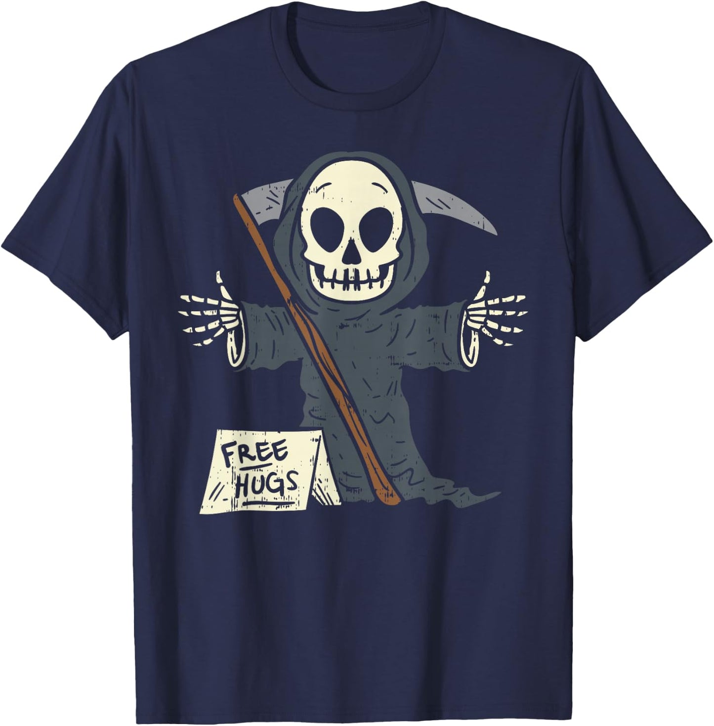 Free Hugs Grim Reaper Funny Pun Scary Halloween Costume Boys T-Shirt - T-Shirt | Navy