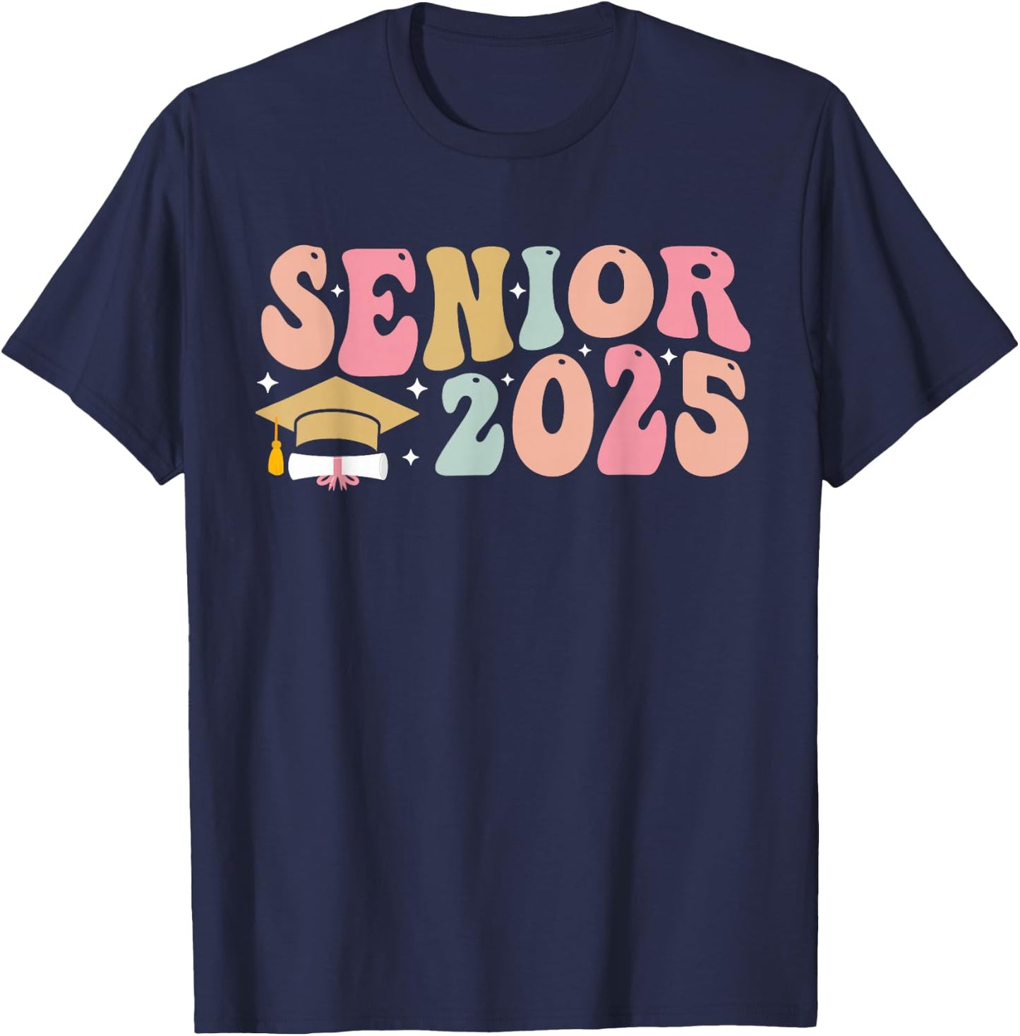 Retro Groovy Senior 2025 High School Graduate Class of 2025 T-Shirt - T-Shirt | Navy
