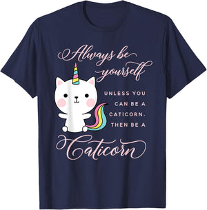 Always Be A Caticorn Cat Unicorn Rainbow Kittycorn Cute Men Women Girls Kids T-Shirt - T-Shirt | Navy