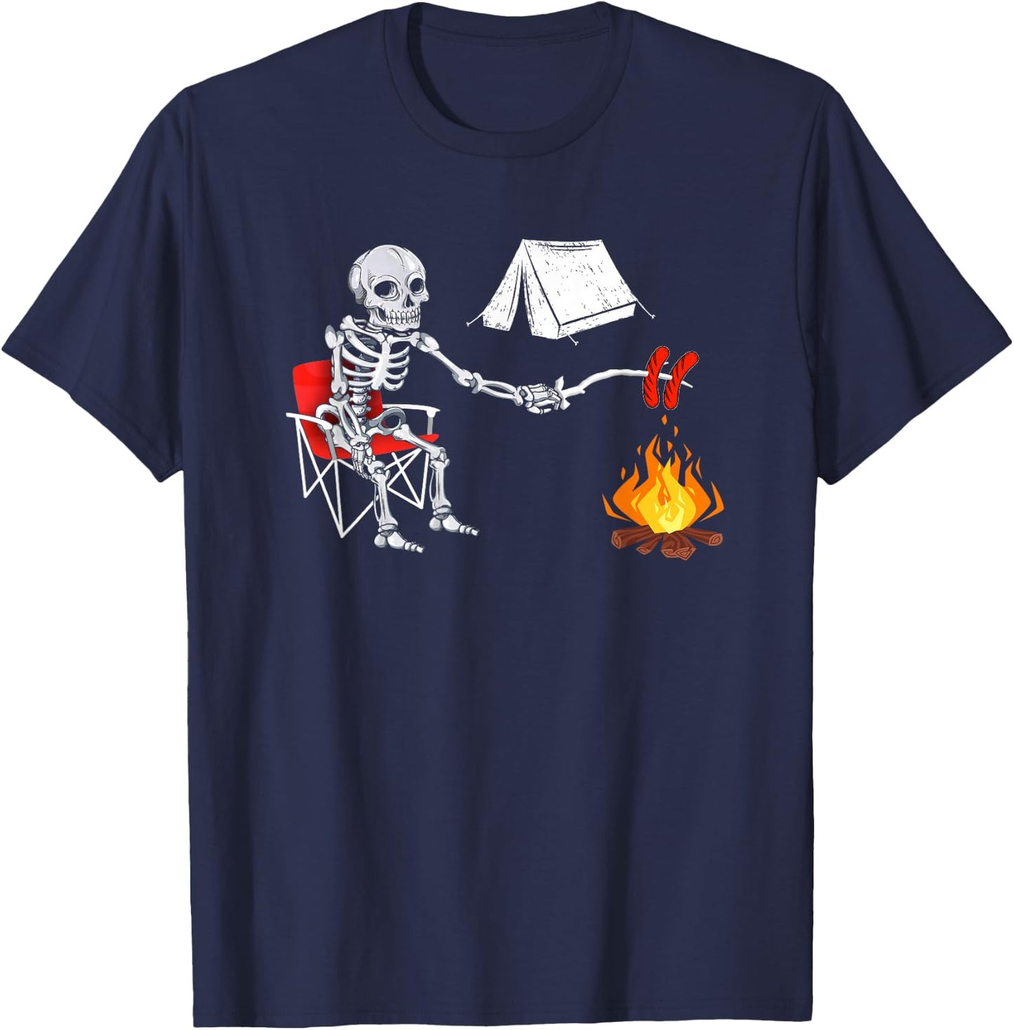 Skeleton Camping Campfire Hiking Halloween T-Shirt - T-Shirt | Navy