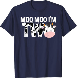Moo Moo I'm Two 2nd Birthday Funny Cow Sounds Toddler T-Shirt - T-Shirt | Navy