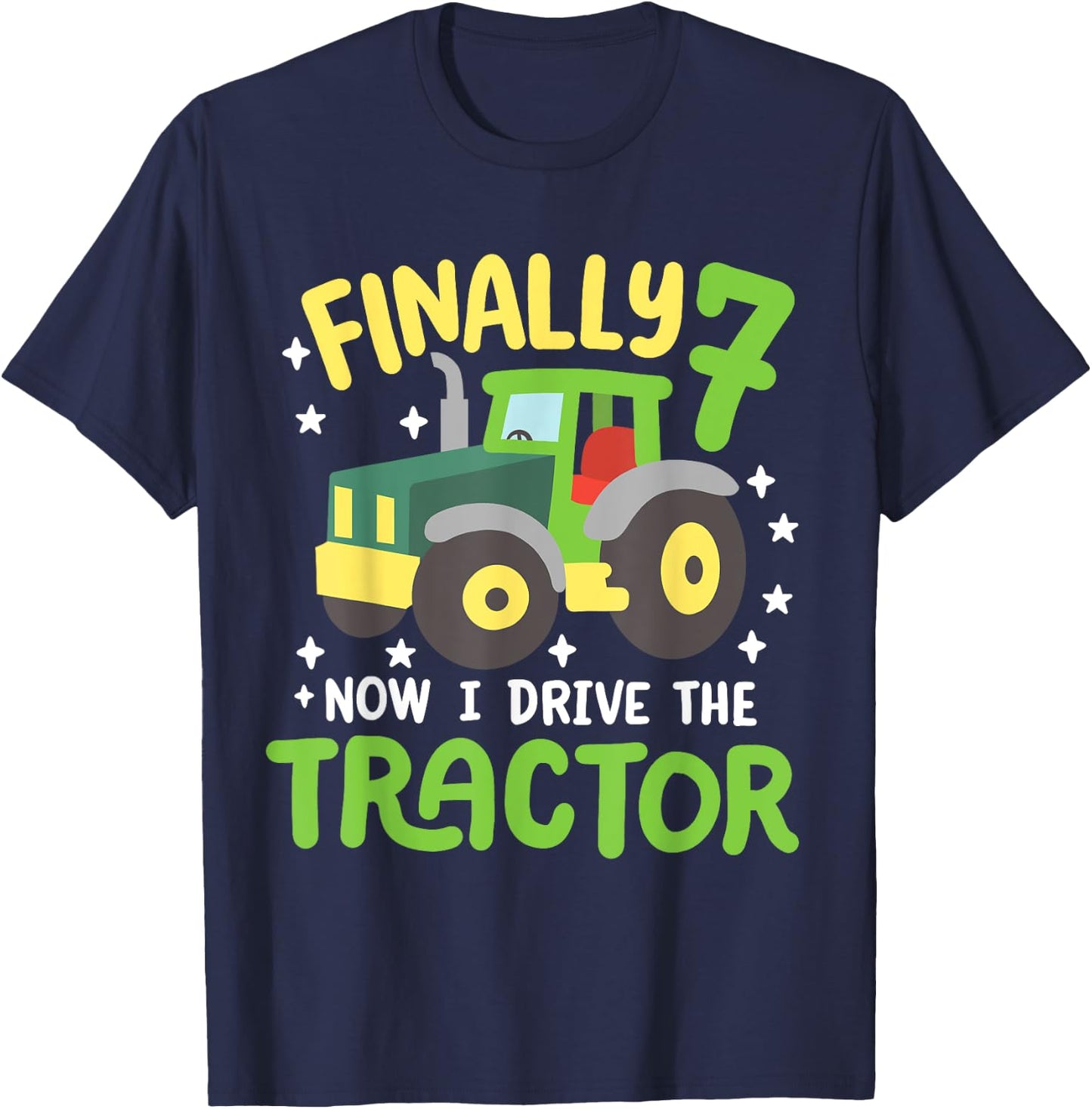 Kids Finally 7 Years Old Drive Tractor 7th Birthday Boys T-Shirt - T-Shirt | Navy