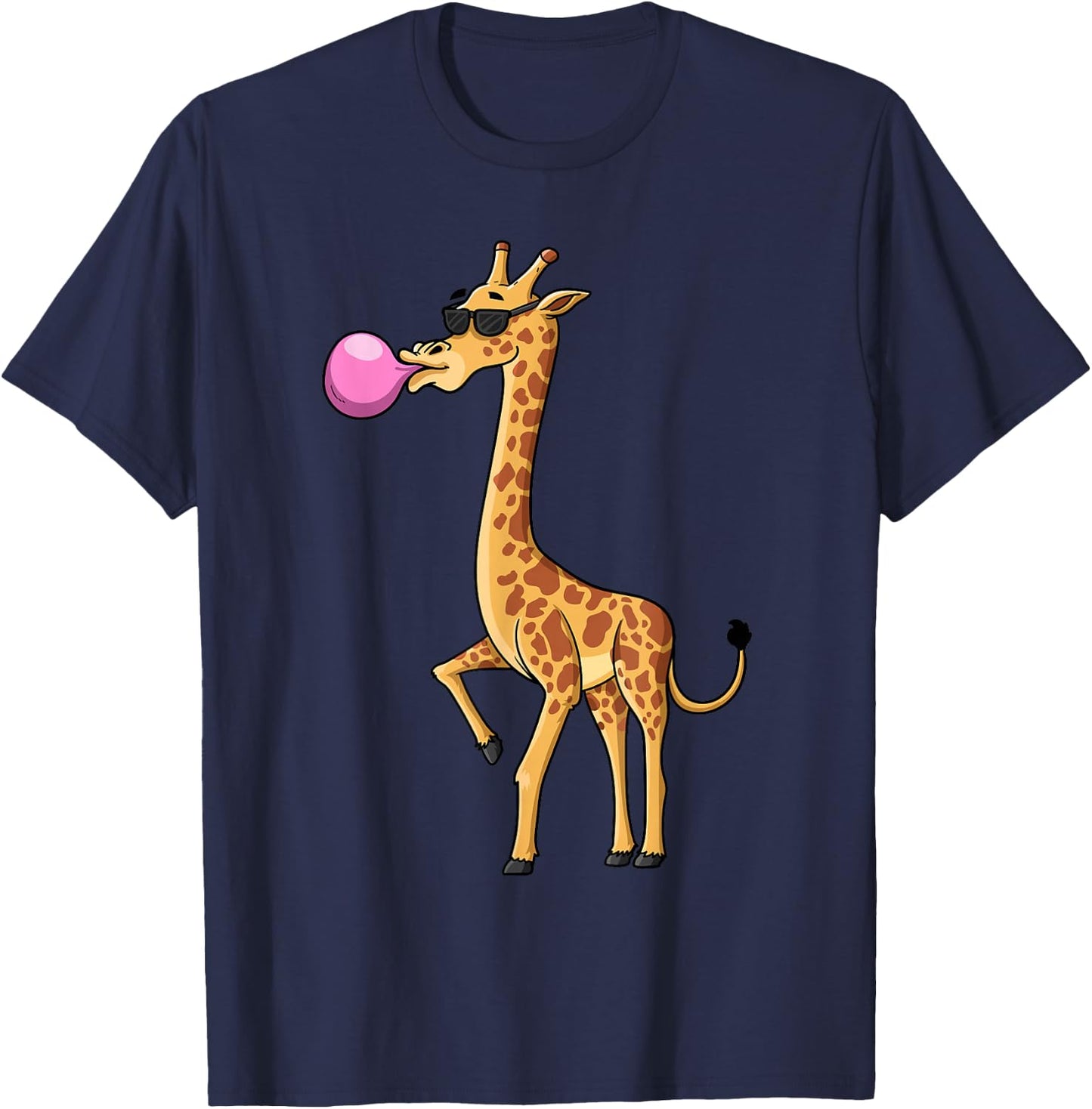Funny Blowing Bubble Gum Giraffe Animal Lover Chewing Candy T-Shirt - T-Shirt | Navy