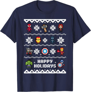 Marvel Avengers Christmas Sweater Happy Holidays T-Shirt - T-Shirt | Navy
