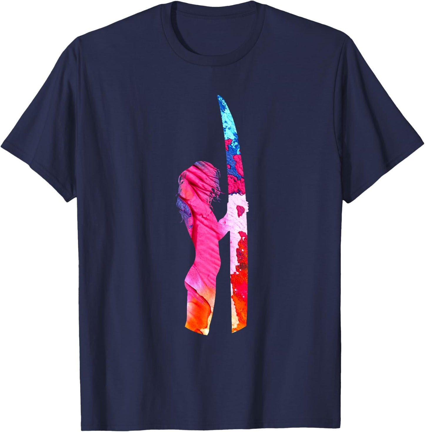 Surf Girl Pastel Watercolor Cute Surfing Female Surfer T-Shirt - T-Shirt | Navy