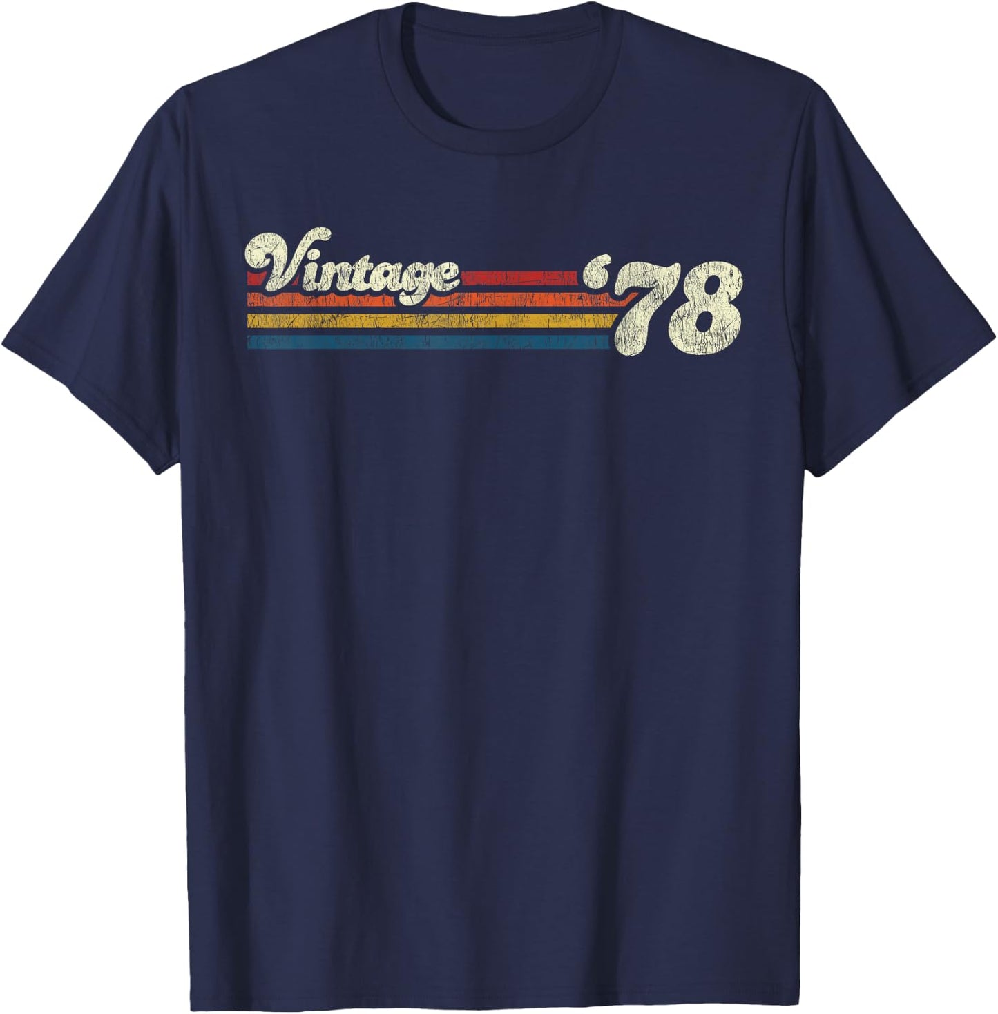 Vintage 1978 Chest Stripe Birthday T-Shirt - T-Shirt | Navy