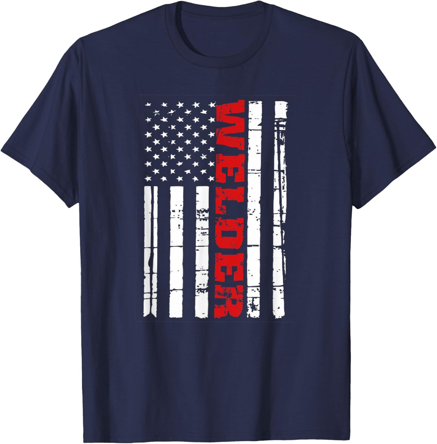 Welder American Flag Shirt USA Patriotic Weld Pipefitter T-Shirt - T-Shirt | Navy