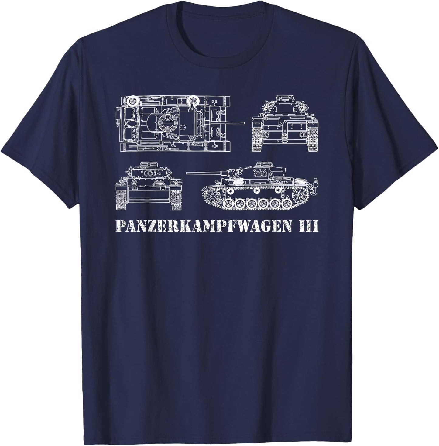 Panzer III Tank Gift German Blueprint WW2 T-Shirt - T-Shirt | Navy
