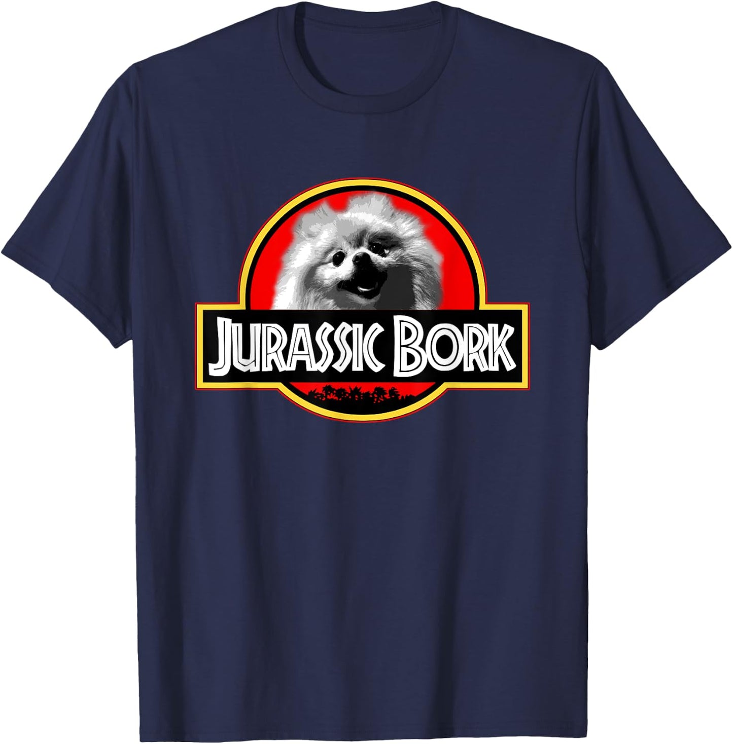 KBX Jurassic Bork Doggo Pomeranian Funny - Black, Adult, , Short Sleeve, Classic Fit, Small T-Shirt - T-Shirt | Navy