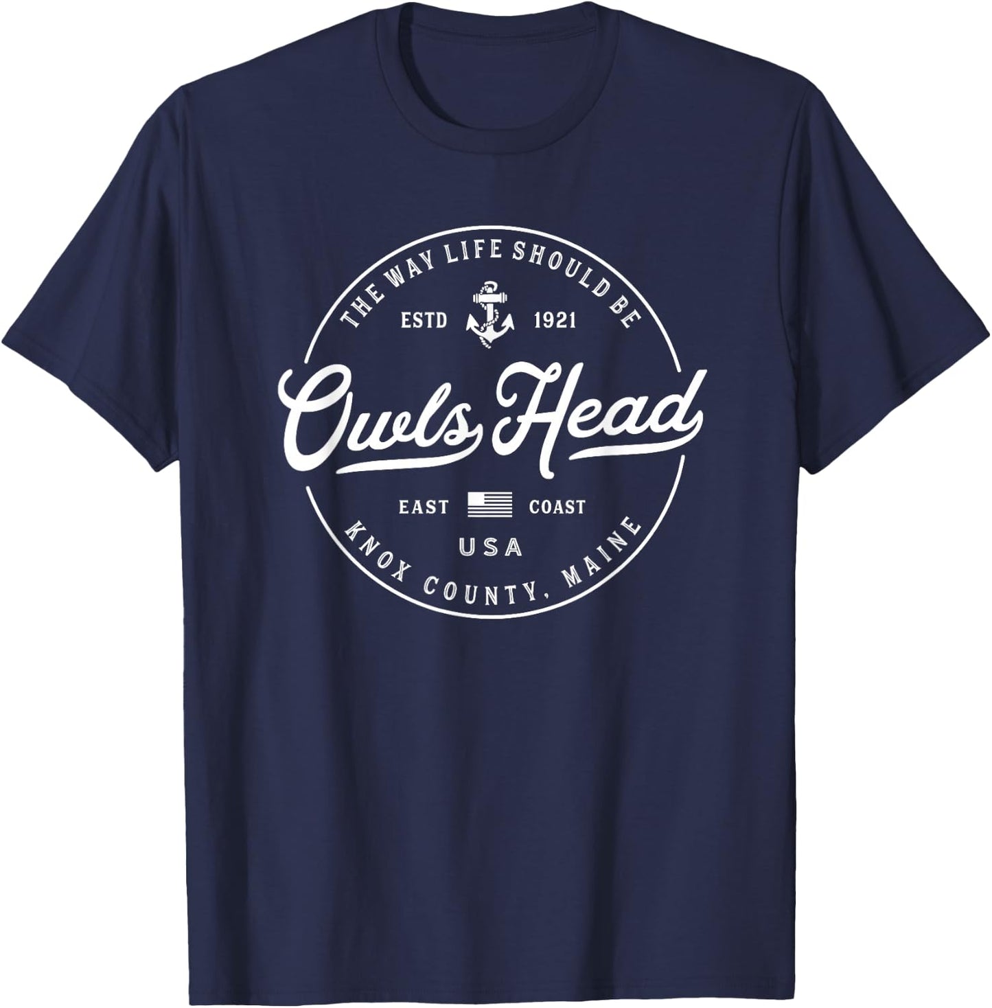 NAUTICAL Anchor Owls Head Maine Travel Vacation T-Shirt - T-Shirt | Navy