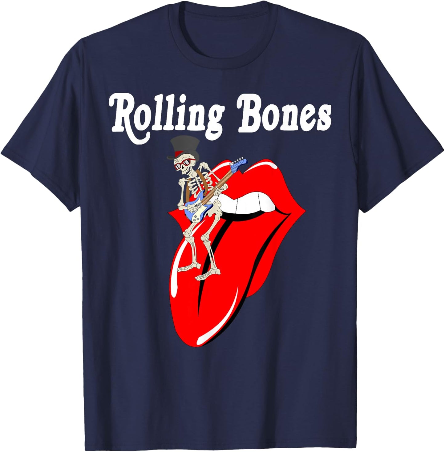 Rolling Bones Skeleton Playing Guitar Classic Rock Fan T-Shirt - T-Shirt | Navy